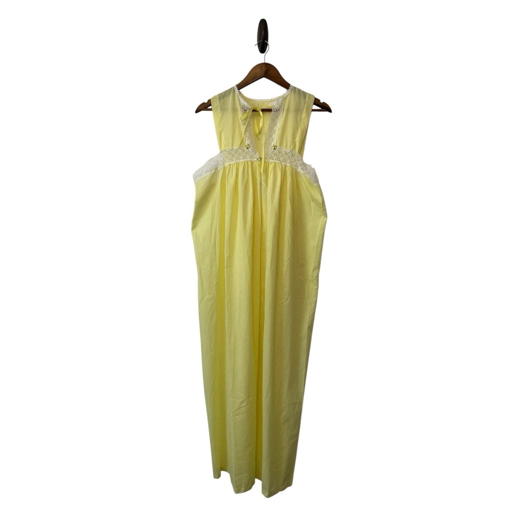 Vtg Lenora Lace Nightgown Long Cosplay dress L Yellow Union Made Sweet Demure‎